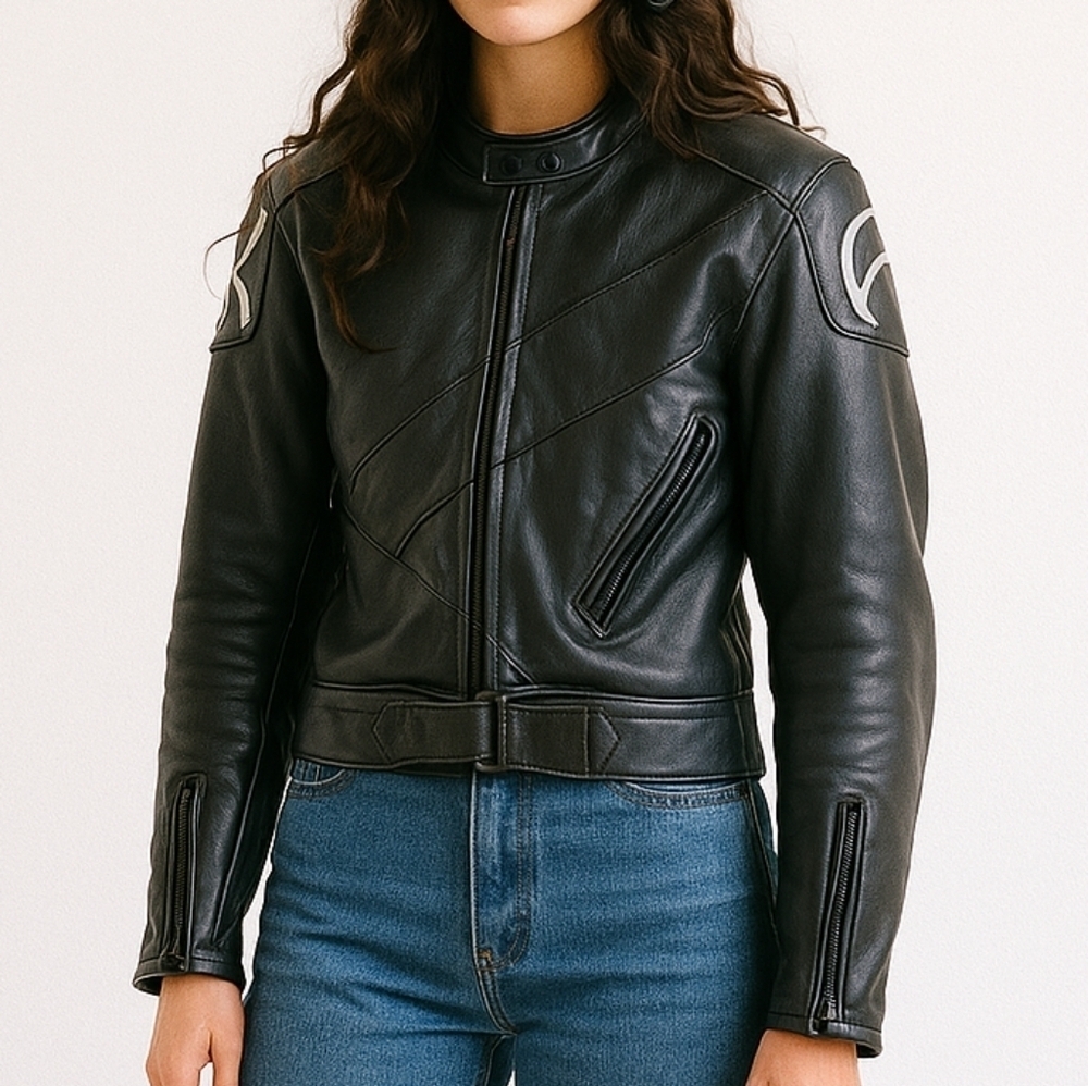 Akoury Cuirs Moto Leather Biker Women's Cropped Jacket Black Size   Medium